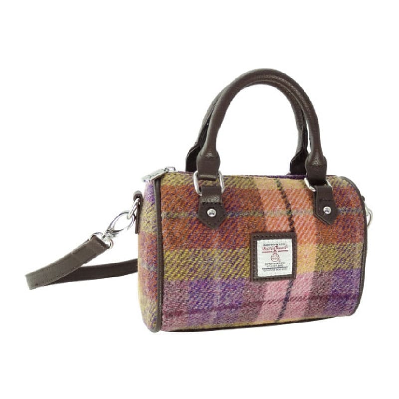 Harris Tweed 'Kilbride' Mini Bowling Bag in Peach and Purple Tartan