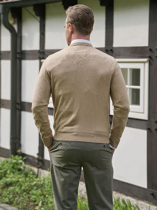 Pullover Cotton V Neck, Beige - Afbeelding 2