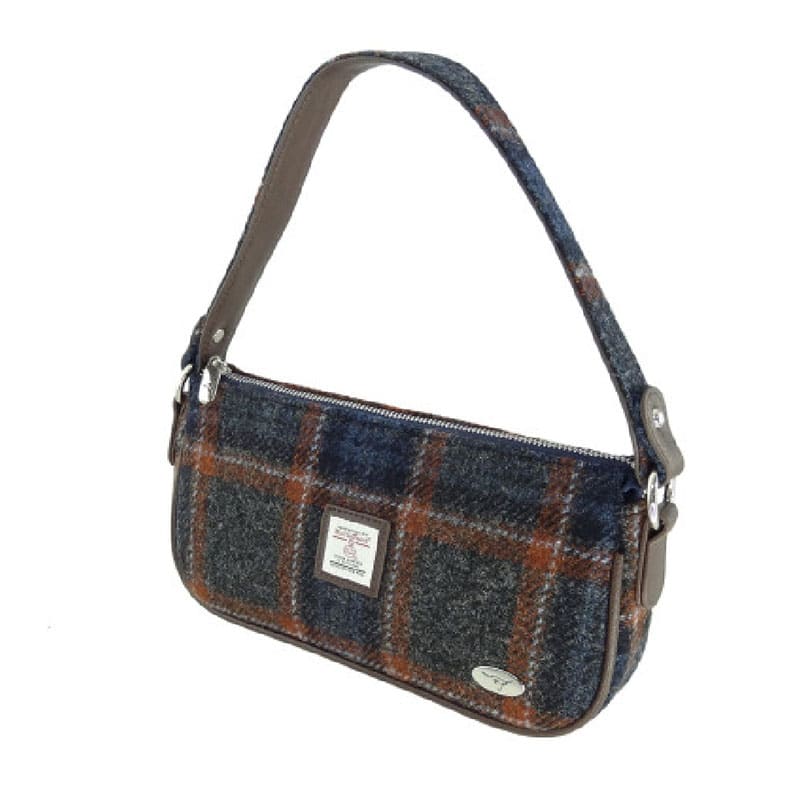 Harris Tweed 'Duchray' Baguette Bag in Grey with Rust Overcheck