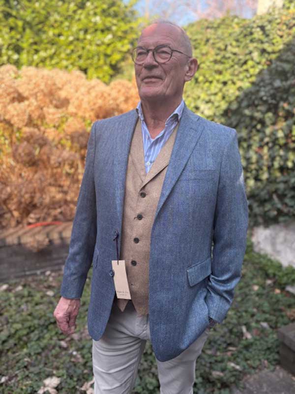 Sheppard & Jones, Zijden Zomerjasje In Light Blue Herringbone - Afbeelding 2