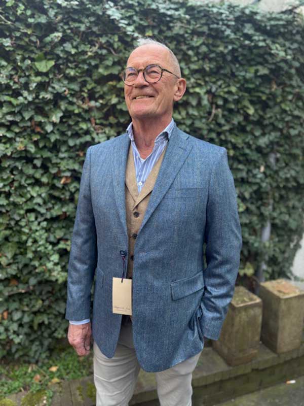 Sheppard & Jones, Zijden Zomerjasje In Light Blue Herringbone