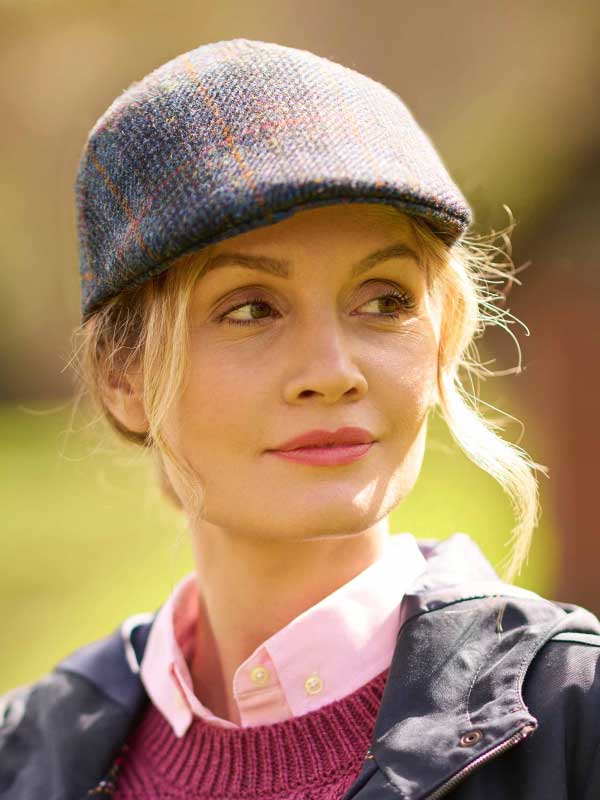 Harris Tweed Flat Cap Henry In Multi-Blue Tweed