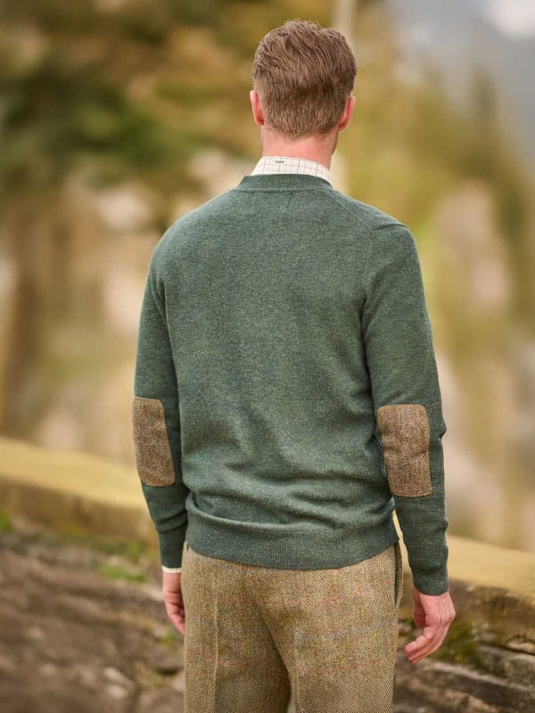 Cardigan lambswool met Harris Tweed details Forrest Green - Afbeelding 2