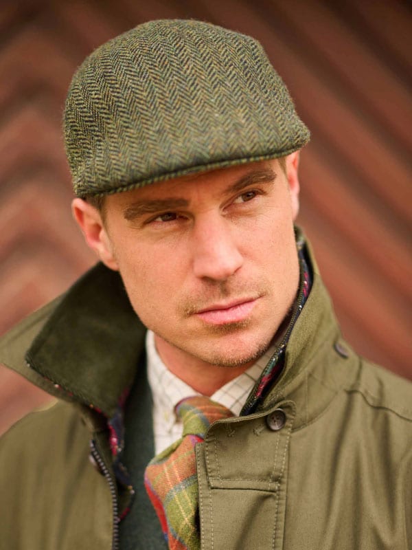 Harris Tweed Flat Cap Henry In Green Island Herringbone