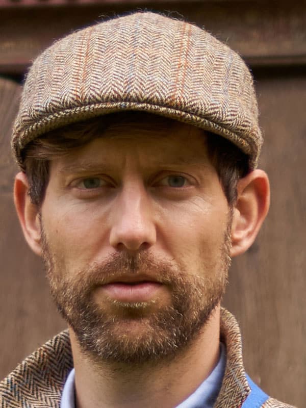 Harris Tweed Flat Cap Henry In Sand Herringbone