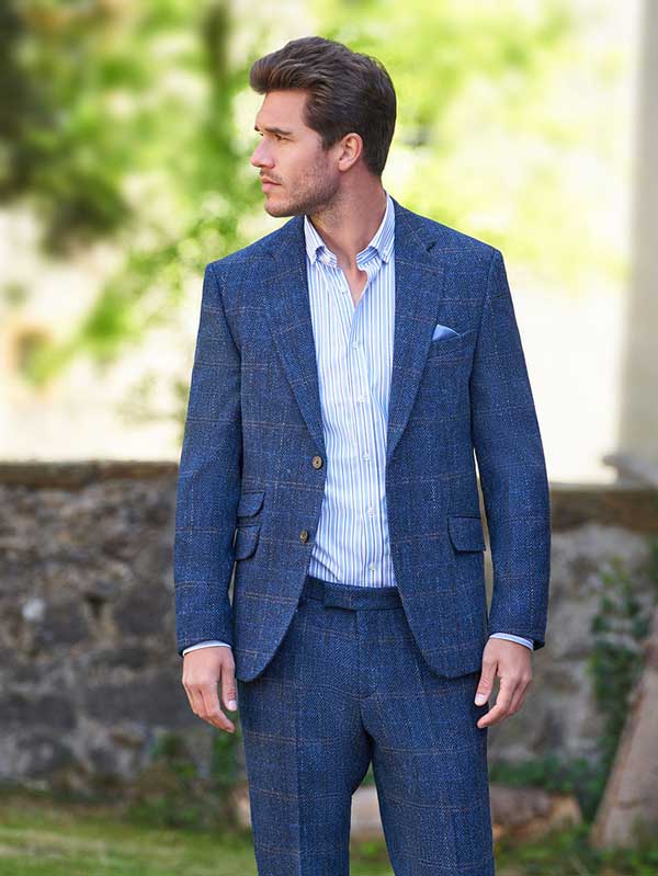 Harris Tweed Jacket London In Donkerblauw Visgraat - Afbeelding 2