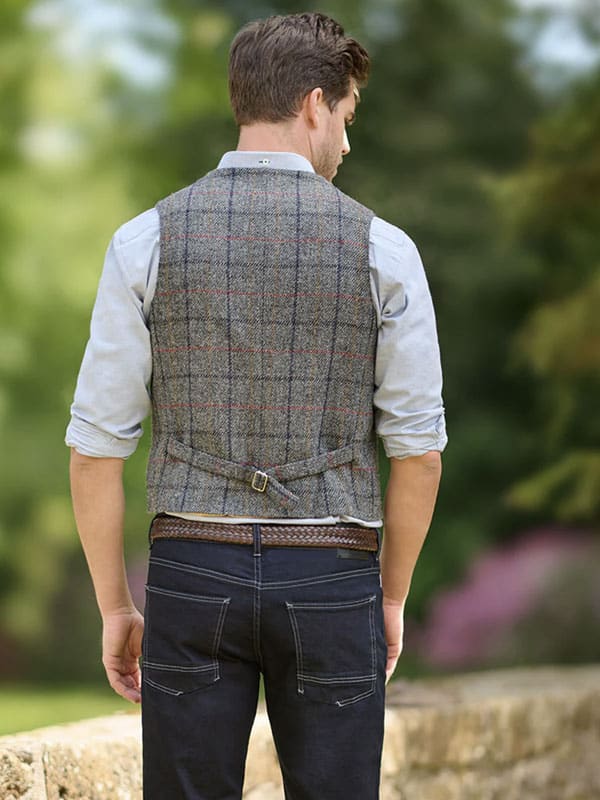 Harris Tweed Vestje Wales Met Revers In Anthra Check - Afbeelding 2