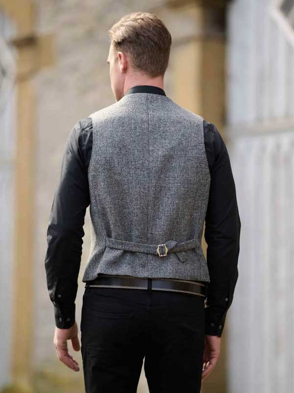 Harris Tweed Vestje "Wales" Met Revers In Anthra Melange - Afbeelding 2