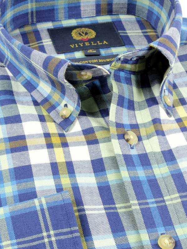 Viyella 80/20 Blue Plaid Classic Fit Shirt with Button Down Collar - Afbeelding 3