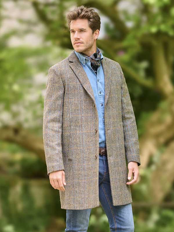 Harris Tweed Overjas Barney In Green-Blue Herringbone