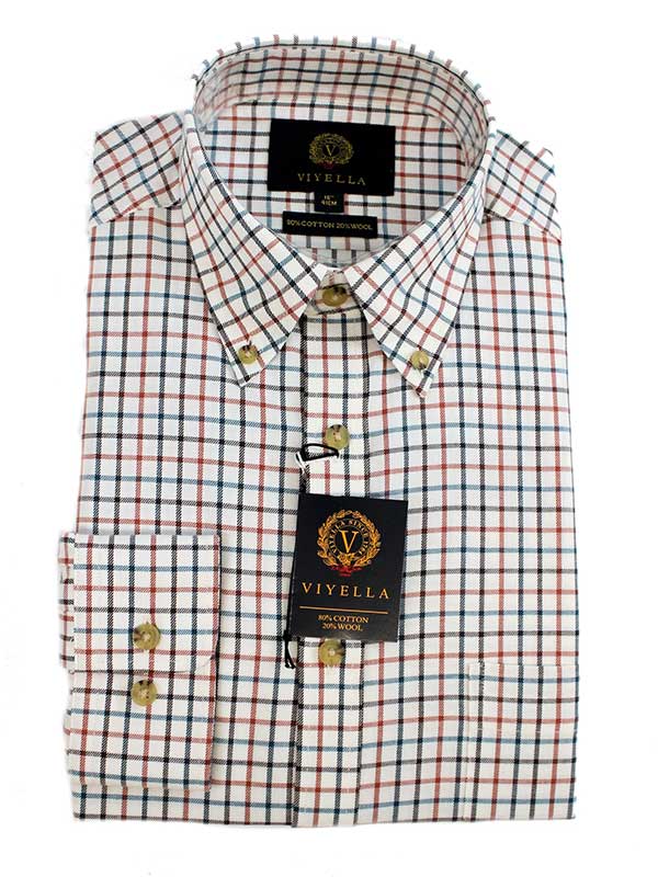 Viyella Shirt, Medium Tattersall Ecru