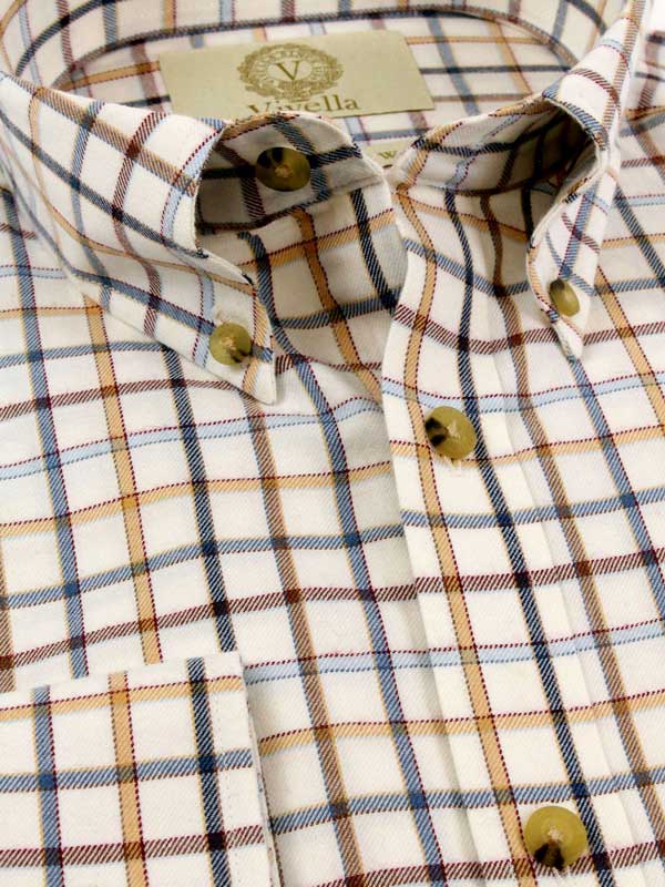 Viyella Shirt Blue Brown Tattersall Check Classic Fit with Button Down Collar - Afbeelding 2