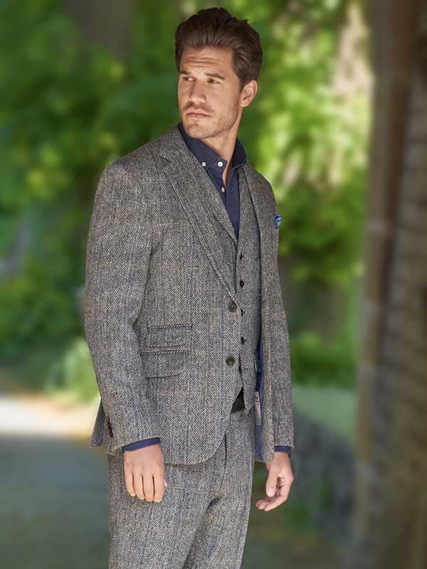 Harris Tweed Jacket London In Highland Green Herringbone