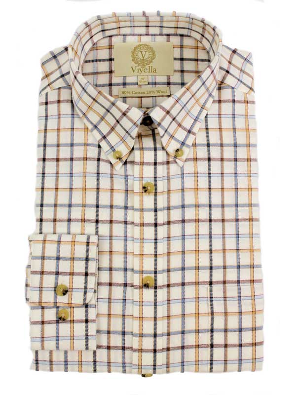 Viyella Shirt Blue Brown Tattersall Check Classic Fit with Button Down Collar