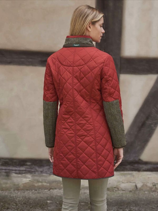 Wellington Dames Steppmantel Gabby Met Tweedbekleding In Red Dahlia - Afbeelding 2
