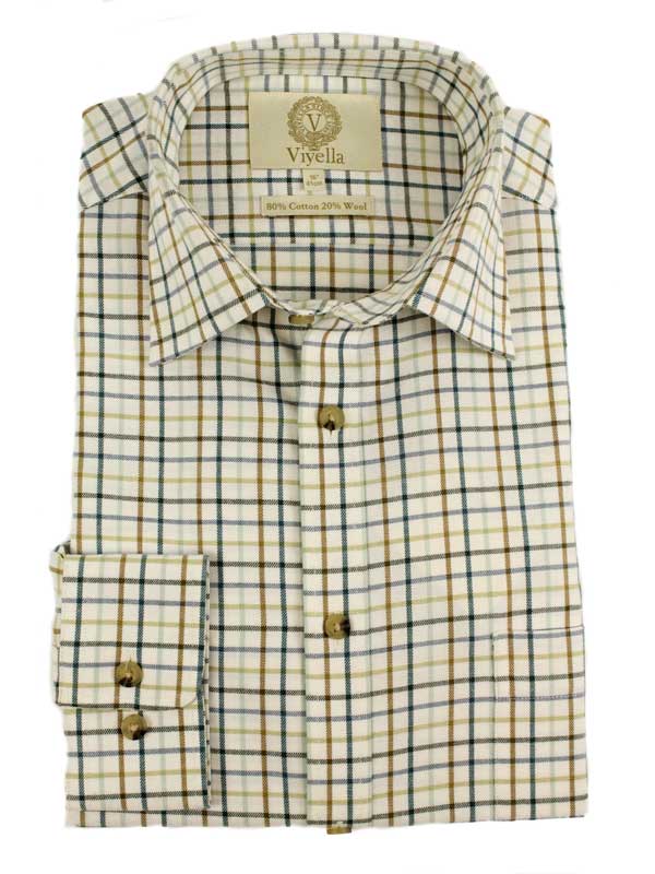 Viyella Shirt, Tattersall Check Green