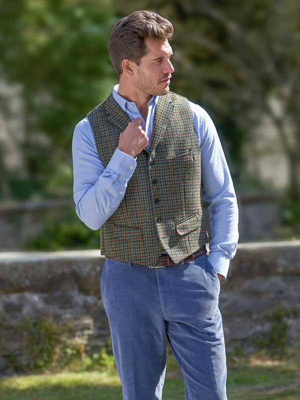 Harris Tweed Vestje Wales Met Revers In Green Castle - Afbeelding 3