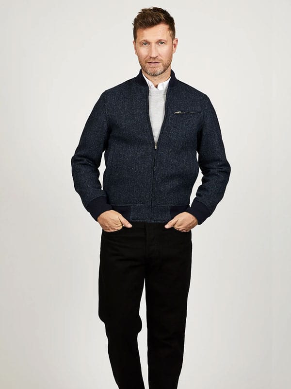 Harris Tweed Baseball Jacket Joe, Navy Herringbone - Afbeelding 3