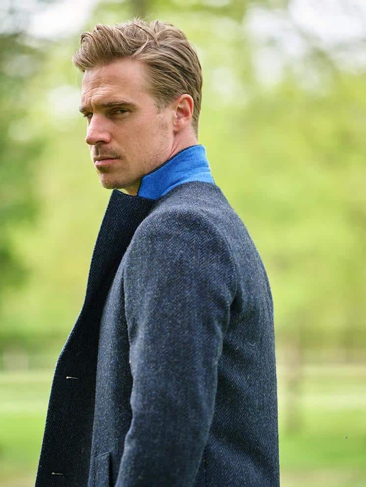 Harris Tweed Overjas Barney In Blue herringbone - Afbeelding 2