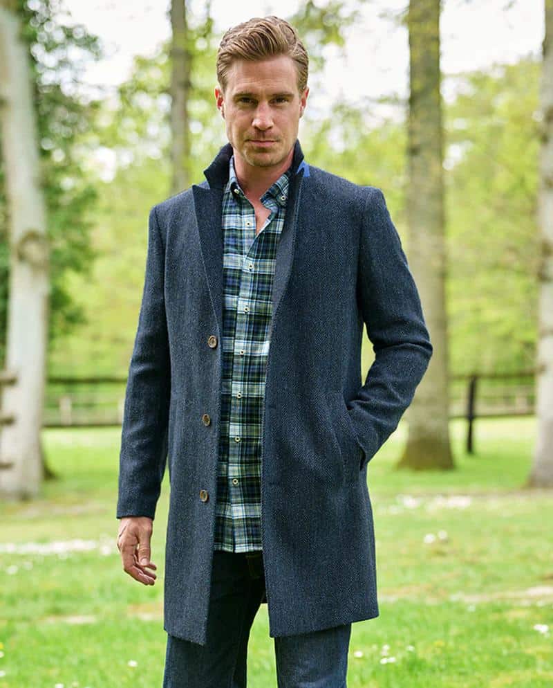 Harris Tweed Overjas Barney In Blue herringbone - Afbeelding 4