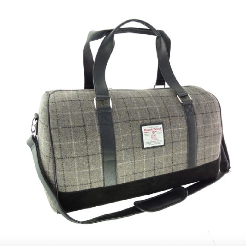 Harris Tweed 'Clyde' Weekend Bag in Mink with Black Overcheck