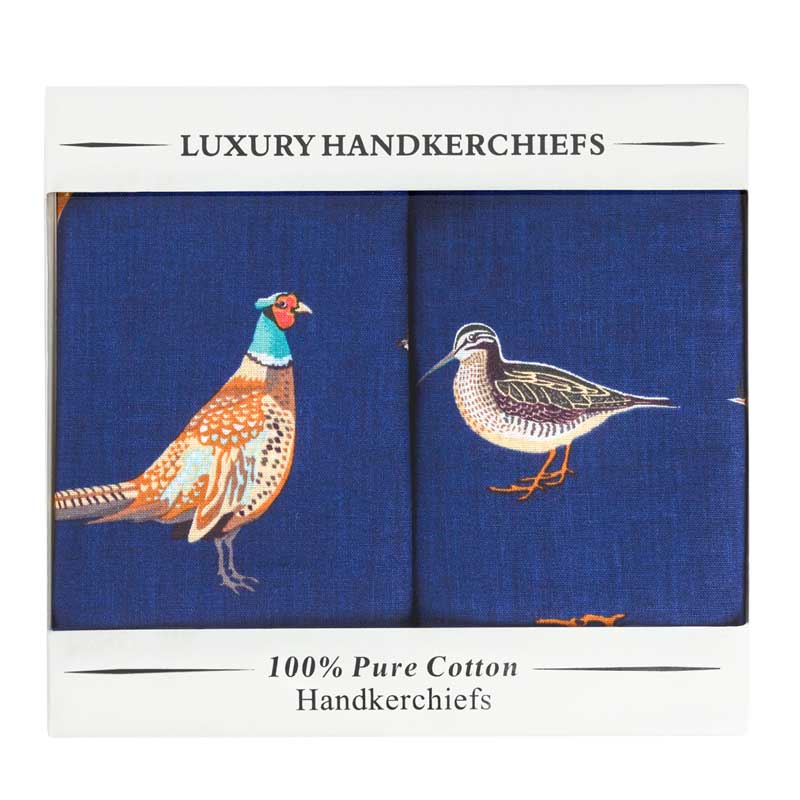 Handkerchiefs, Pack Of Two Game Bird Cotton Navy