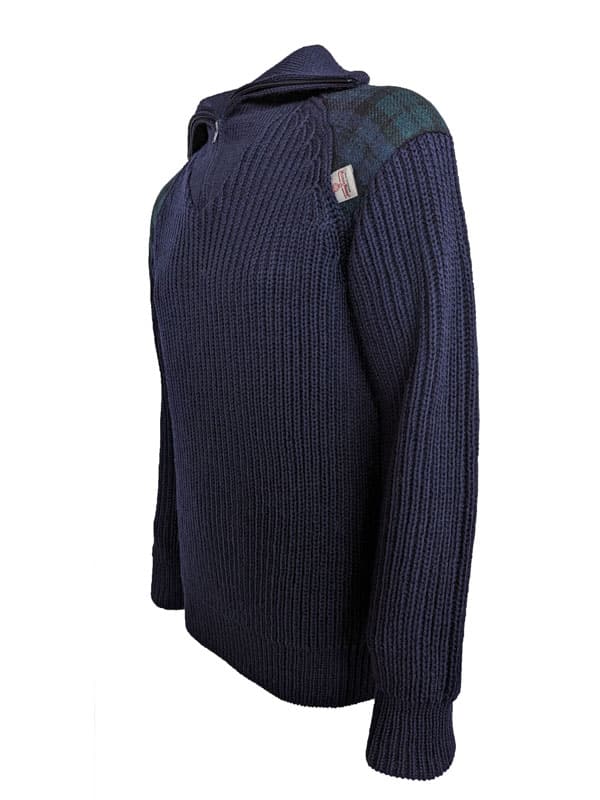 Zip sweater with Harris Tweed patches Navy - Afbeelding 2