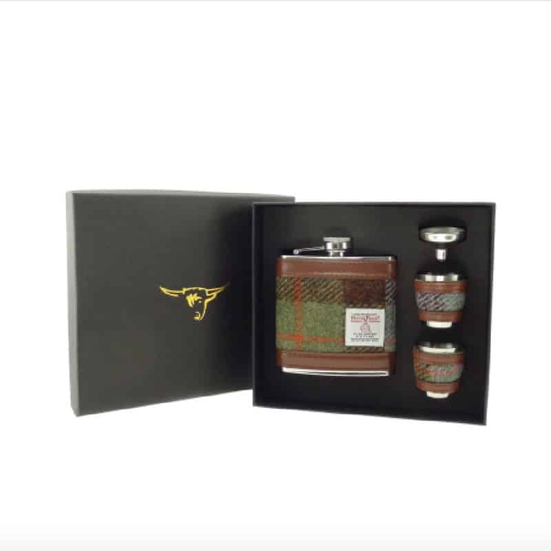 Harris Tweed Hip Flask Gift Set in MacLeod Tartan