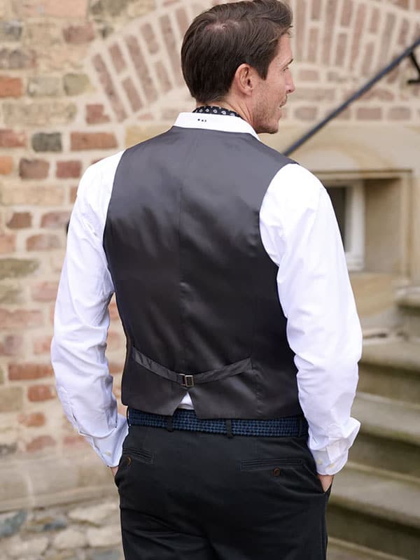 Harris Tweed Vestje Tailor Zonder Revers In Charcoal - Afbeelding 2
