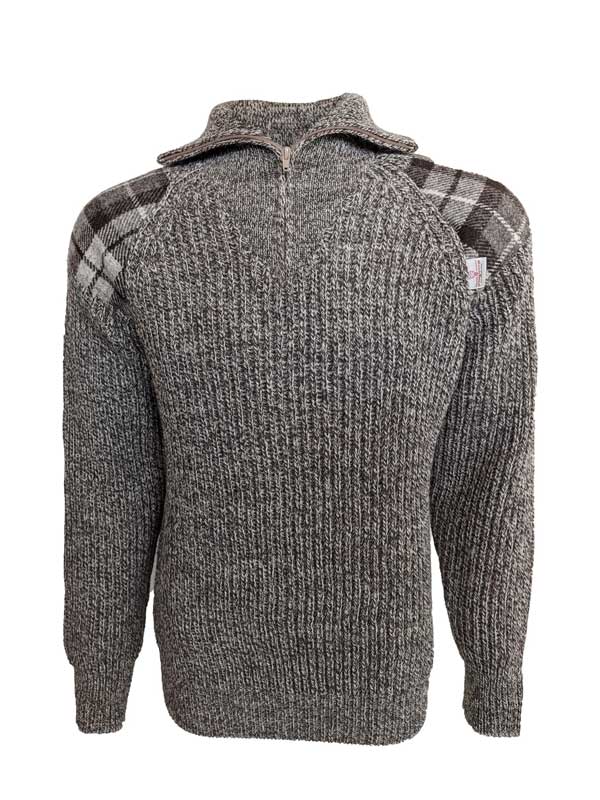 Zip sweater with Harris Tweed patches Natural