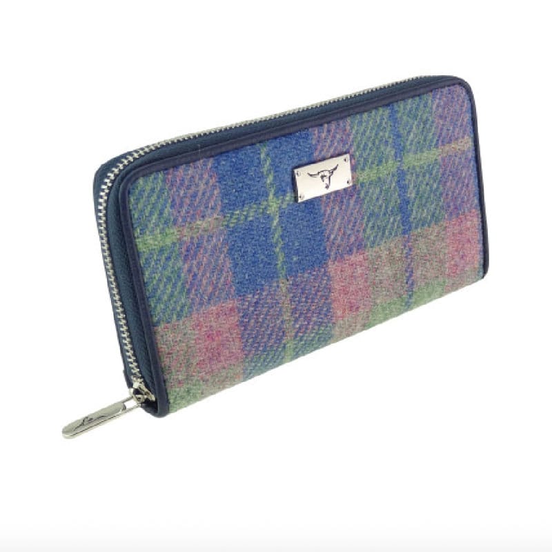 Harris Tweed 'Staffa' Purse Soft Blue and Pink Tartan