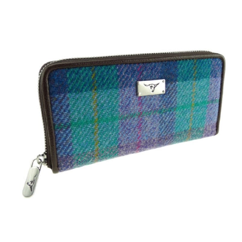 Harris Tweed 'Staffa' Purse Green and Purple Tartan