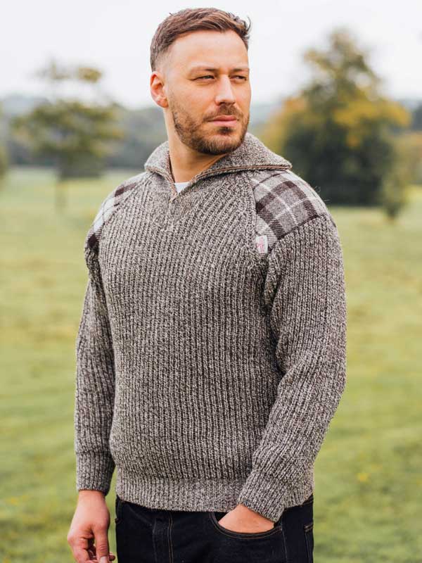 Zip sweater with Harris Tweed patches Natural - Afbeelding 2