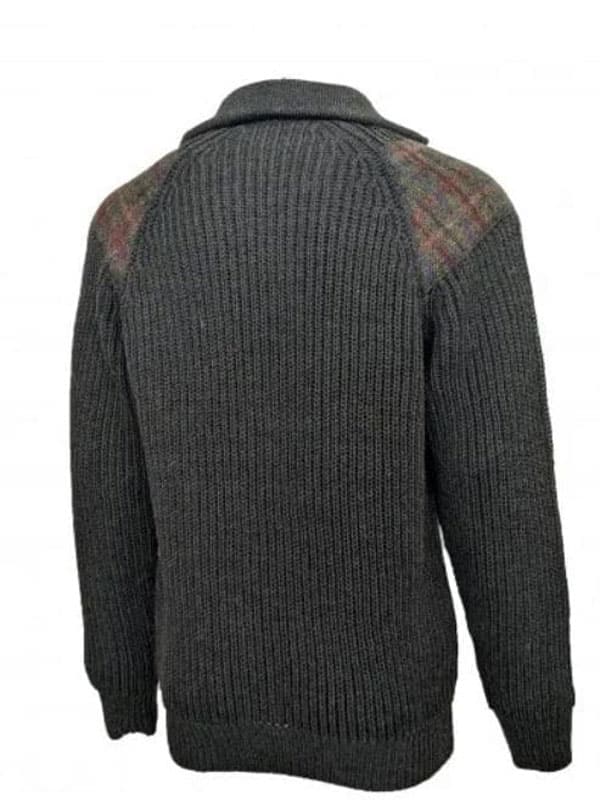 Chunky Knit 5 Gauge Quarter Zip With Harris Tweed patches Moss Green - Afbeelding 2