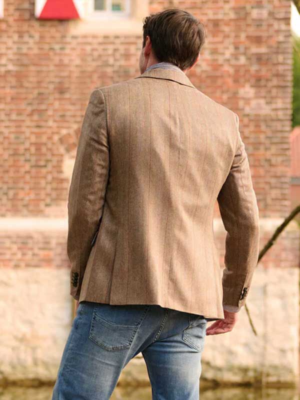 Zijden Jasje London In Brown Herringbone With Overcheck - Afbeelding 2