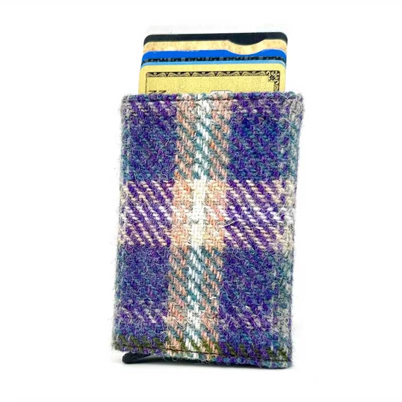 Harris Tweed Pop Up Card Holder In Green/Purple Plaid - Afbeelding 2