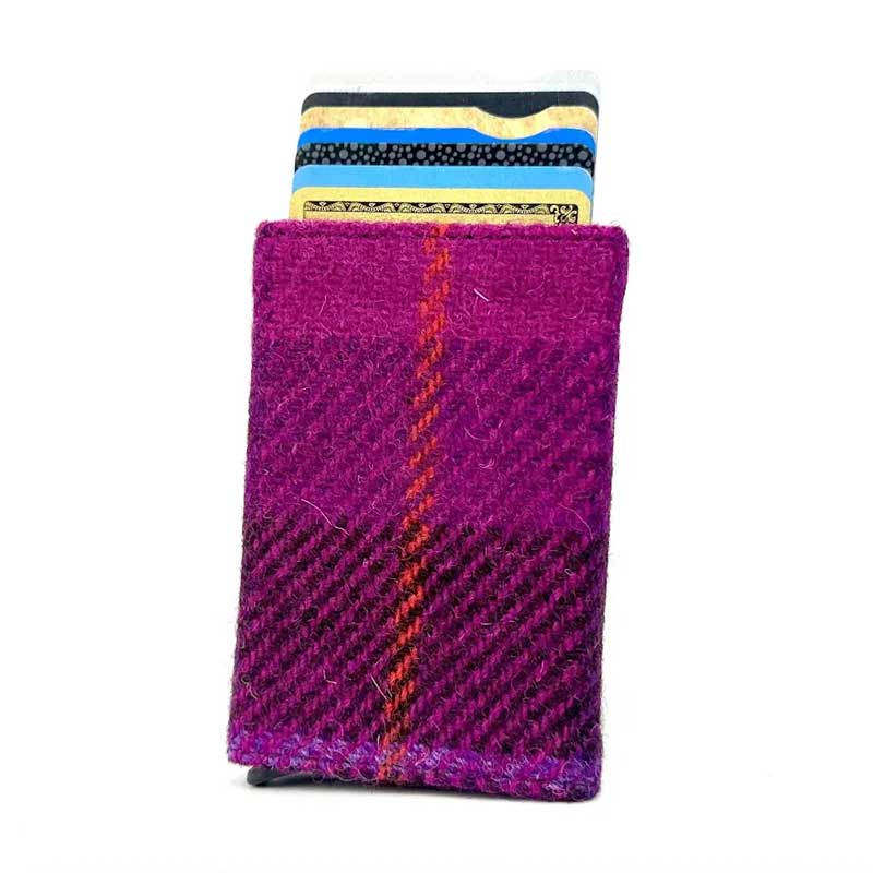 Harris Tweed Pop Up Card Holder In Purple Check - Afbeelding 2