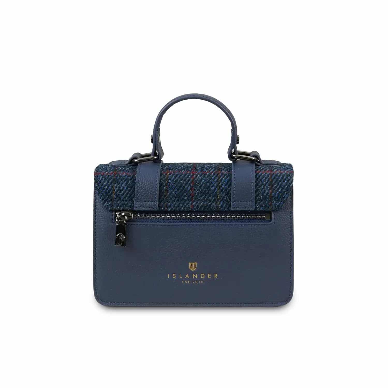 Harris Tweed Clutch, The Leather Mini Satchel, Islander, Navy Over-Check - Afbeelding 3