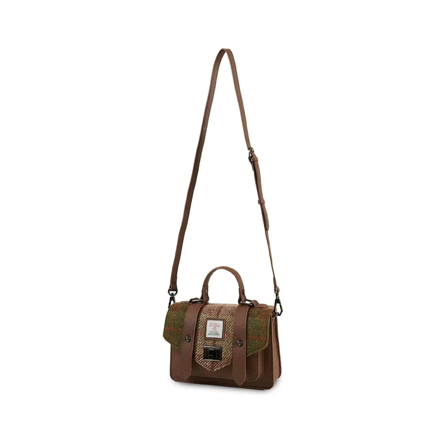 Harris Tweed Clutch, The Leather Mini Satchel, Islander, Chestnut Tartan - Afbeelding 2