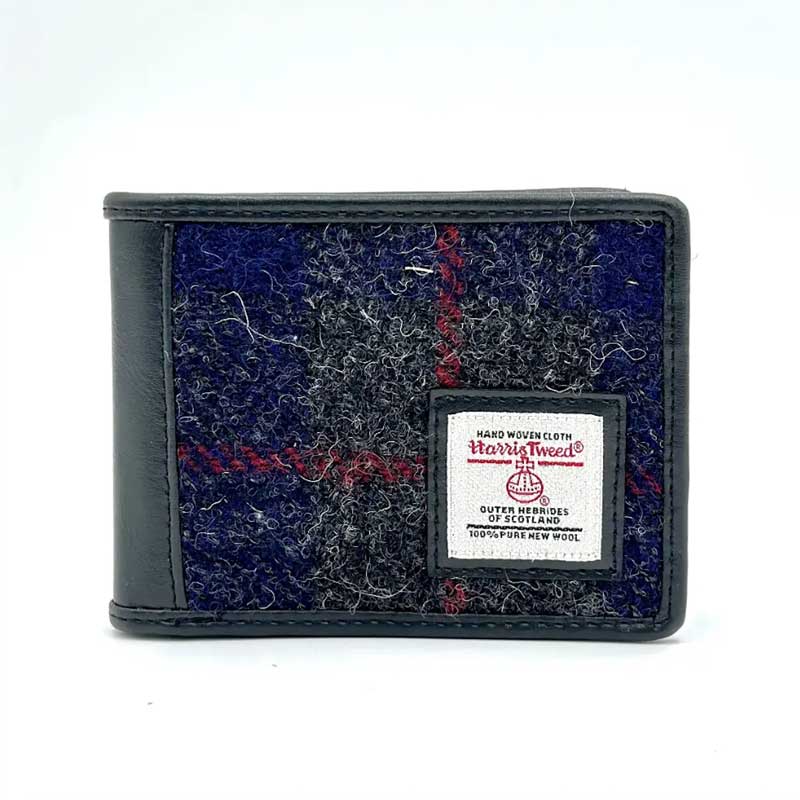 Harris Tweed Bifold Coin Wallet In Blue Check