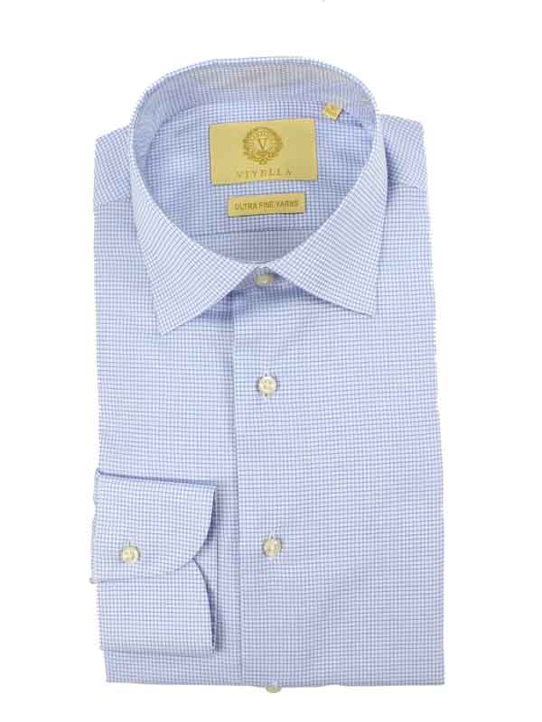 Viyella Blue Micro Check Tailored Fit Cotton Formal Shirt - Afbeelding 2
