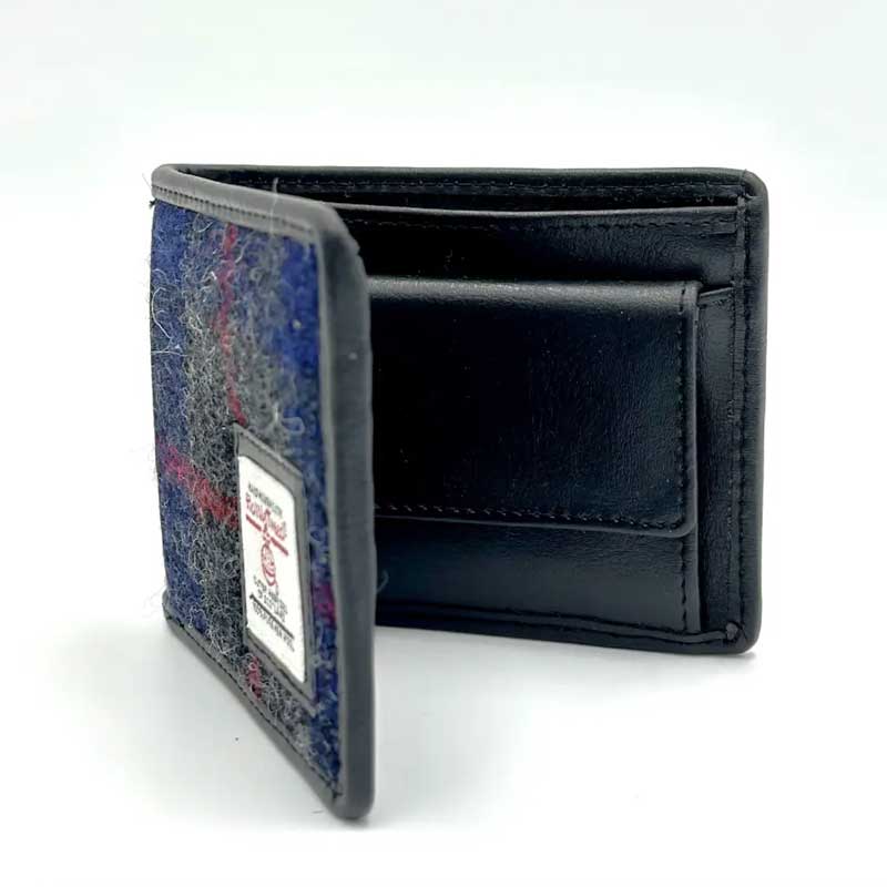 Harris Tweed Bifold Coin Wallet In Blue Check - Afbeelding 3