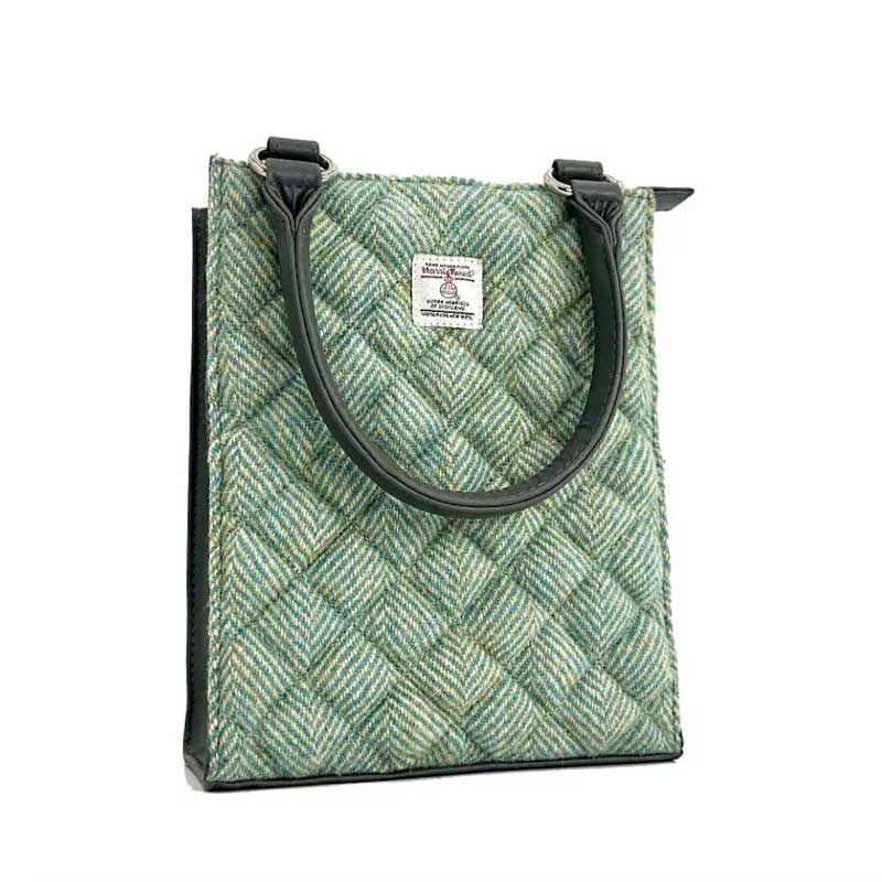 Harris Tweed Quilt Mini Tote Bag In Turquoise Herringbone - Afbeelding 6
