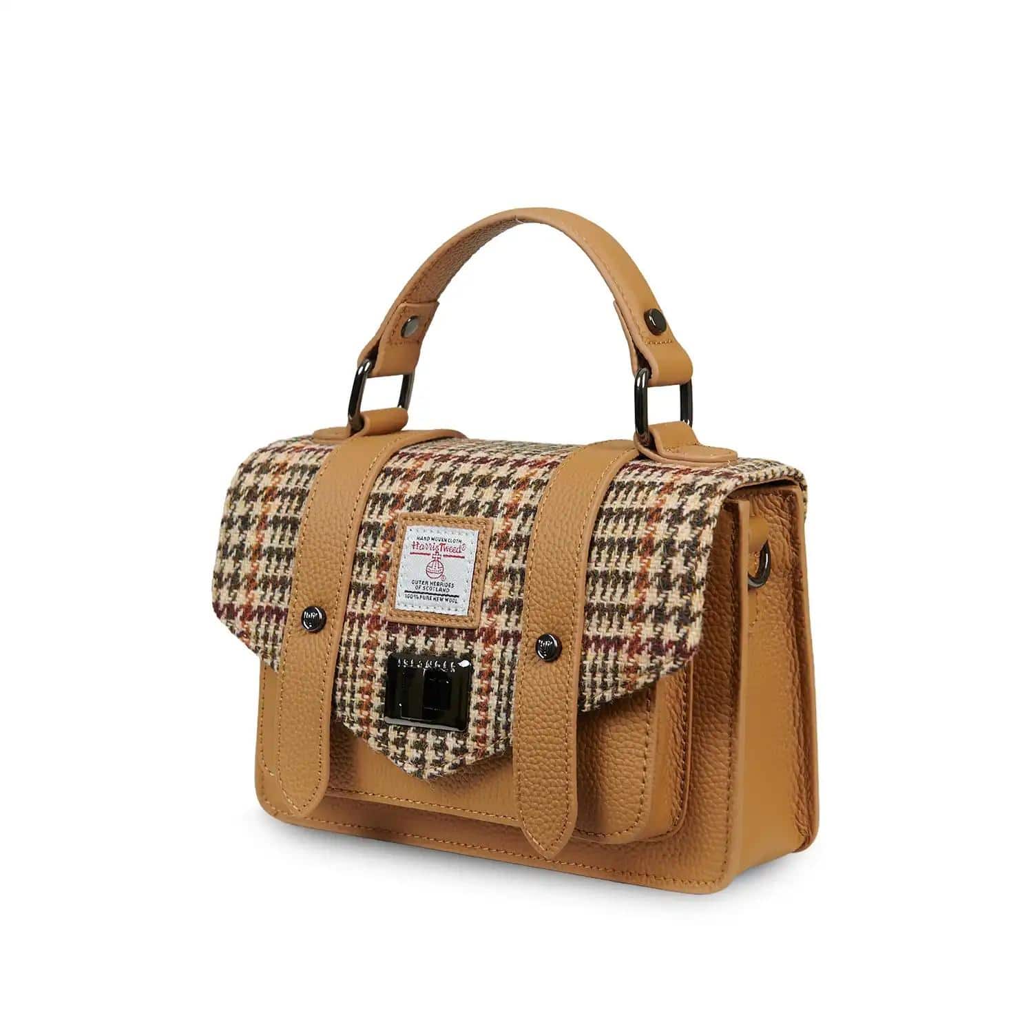 Harris Tweed Clutch, The Leather Mini Satchel, Islander, Beige Dogtooth - Afbeelding 2