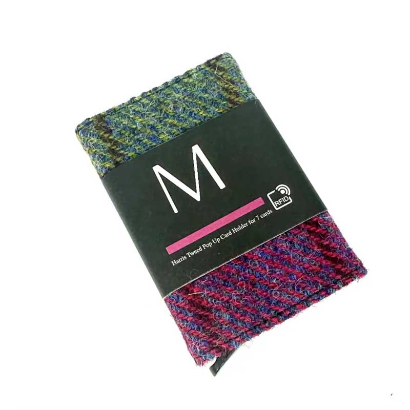 Harris Tweed Pop Up Card Holder In Blue/Pink Check - Afbeelding 2