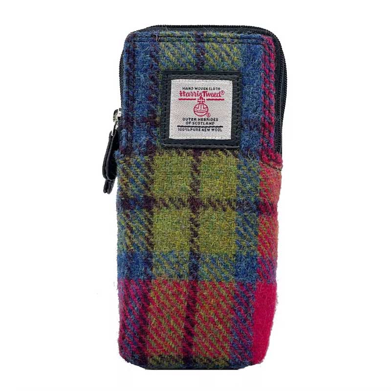 Harris Tweed Double Glasses Sleeve in Blue/Pink Check - Afbeelding 2