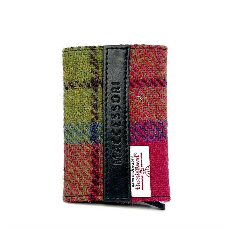 Harris Tweed Pop Up Card Holder In Blue/Pink Check - Afbeelding 4