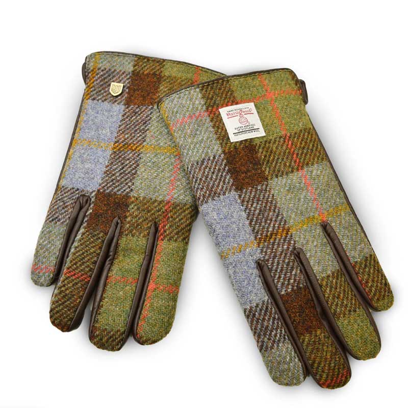 Men's Harris Tweed Gloves In Chestnut-Blue Tartan