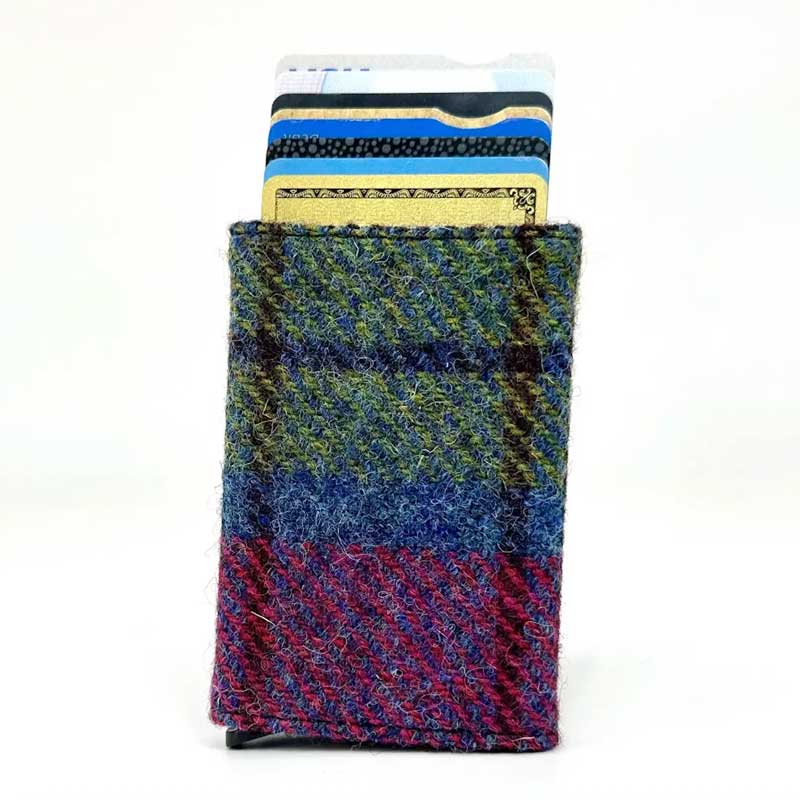 Harris Tweed Pop Up Card Holder In Blue/Pink Check - Afbeelding 3