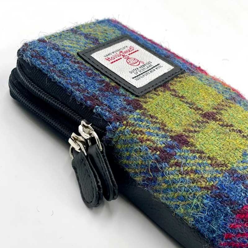Harris Tweed Double Glasses Sleeve in Blue/Pink Check - Afbeelding 3